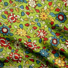 Satin 5 Meters Green base kalamkari Print Fabric