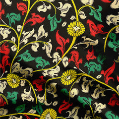 Cotton silk 1 Meter Black Kalamkari Print Fabric