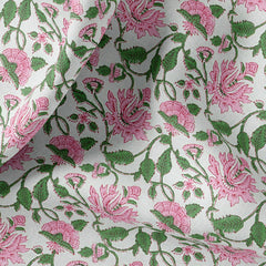 Pink kamal kalamkari Satin Linen Fabric