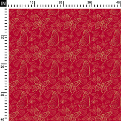 Muslin 5 Meters Butterfly Gold embossed Red Print Fabric