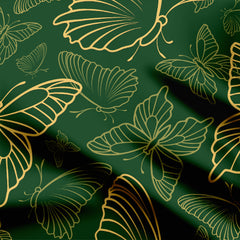 Cotton 1 Meter Butterfly Gold embossed Green Print Fabric