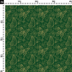 Cotton 1 Meter Butterfly Gold embossed Green Print Fabric