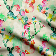 Muslin 1 Meter Cactus Watercolor Print Fabric