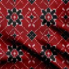 Poly Twill Silk 1 Meter Red and black champally ikat Print Fabric