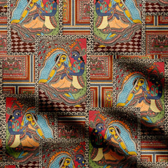 Rayon 3 Meters Shri Krishna Raas Print Fabric