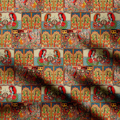 Natural Crepe 3 Meters Krishna Radha Mithila Print Fabric