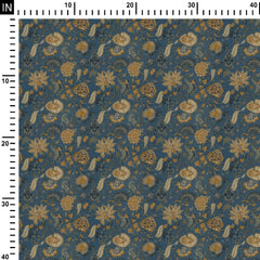 Rayon 1 Meter Dusky Blue Floral Print Fabric