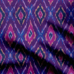 Cotton 1 Meter Secco Pochampally Ikat  Blue Pink Print Fabric