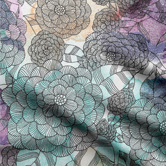 Outline floral Satin Fabric