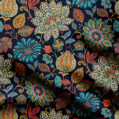 Black Classic Flower Kalamkari Velvet Fabric