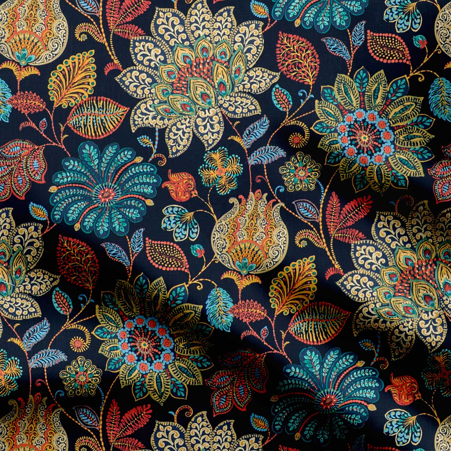 Black Classic Flower Crepe-42282, Chintz, Crepe, Crepe Collection, Kalamkari, Monika Purohit-Symplico