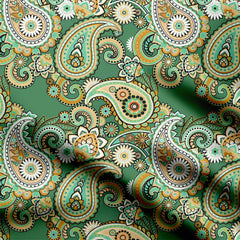 Green Paisley Satin Fabric