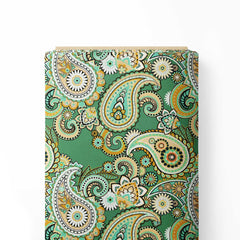 Green Paisley Satin Fabric