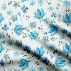 Cotton 1 Meter Achromatic blue flora Print Fabric