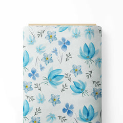 Cotton 1 Meter Achromatic blue flora Print Fabric