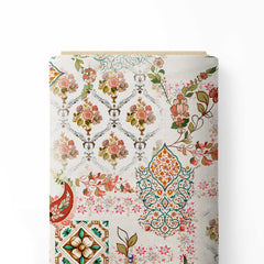 floral pattern with paisley Satin Linen Fabric