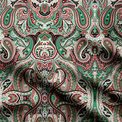 Crepe 1 Meter Green Ethnic Paisley Print Fabric