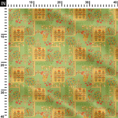 Geometric Mughal Pattern Satin Linen Fabric