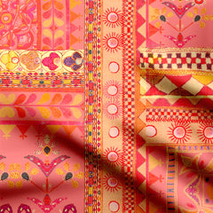 Pink Gamthi Pattern Satin Linen Fabric