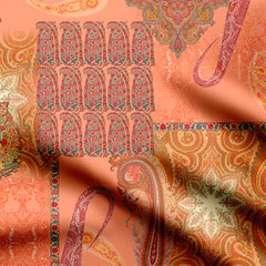 Peach Paisley Satin Linen Fabric