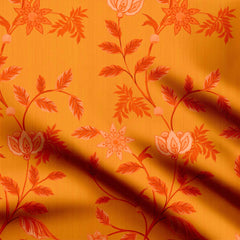 Cotton 1 Meter Floral Damask Orange Print Fabric