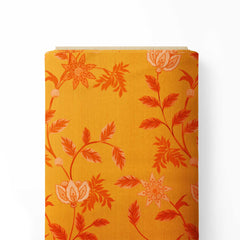 Cotton 1 Meter Floral Damask Orange Print Fabric