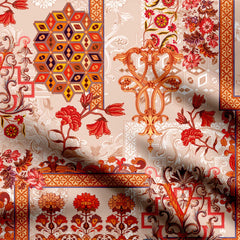 Floral Red Pattern Satin Linen Fabric