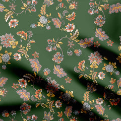 Satin 1 Meter Verdant Blossoms Print Fabric