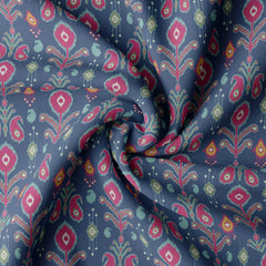 Blue floral & paisleys ikkat Silk Satin Fabric Co-Ord Set