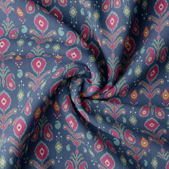Blue floral & paisleys ikkat Muslin Fabric Co-Ord Set