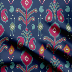 Cotton Poplin 1 Meter Blue floral & paisleys ikkat Print Fabric