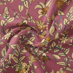 Golden Brown Kalamkari Satin Linen Fabric