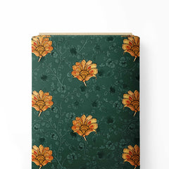 Royal Green Rust Satin Linen Fabric