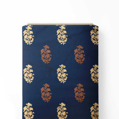 Royal Blue Pashmina Plumage Satin Linen Fabric