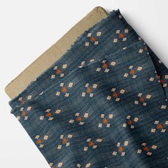 Blue Diamond Shapes Satin Linen Fabric