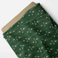 Green Diamond Shapes Satin Linen Fabric