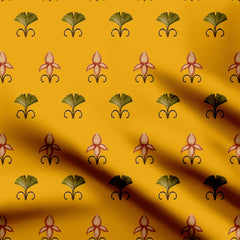 Yellow Bloomique Pichwai Print Fabric