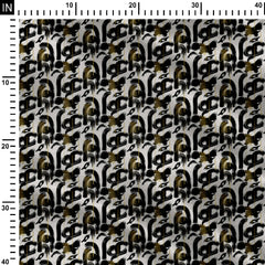 Gold & Black brush stroke Print Fabric