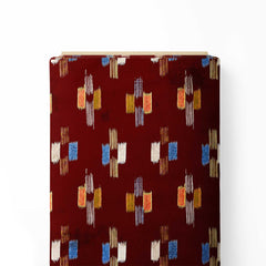 Maroon Ikat Glitch Print Fabric