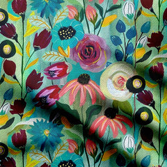 Teal Bloom Burst Print Fabric