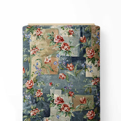 Grey Floral Tiles Print Fabric