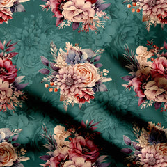Green Floral Cluster Print Fabric