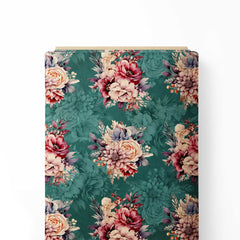 Green Floral Cluster Print Fabric