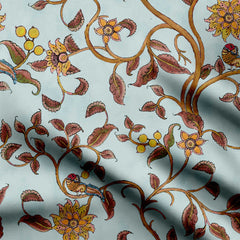 Azure Flora Kalamkari Print Fabric