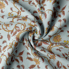 Azure Flora Kalamkari Silk Satin Fabric Co-Ord Set