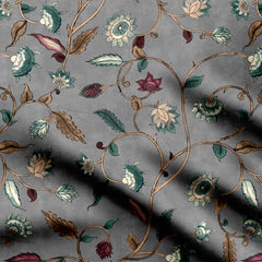 Burgundy Grey Bliss Kalamkari Print Fabric