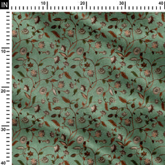 Green Verdant Tendrils Kalamkari Print Fabric
