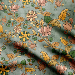Lotus Green Kalamkari Print Fabric