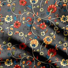 Majesty Gray Kalamkari Print Fabric