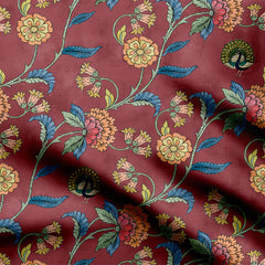 Royal Maroon Kalamkari Print Fabric